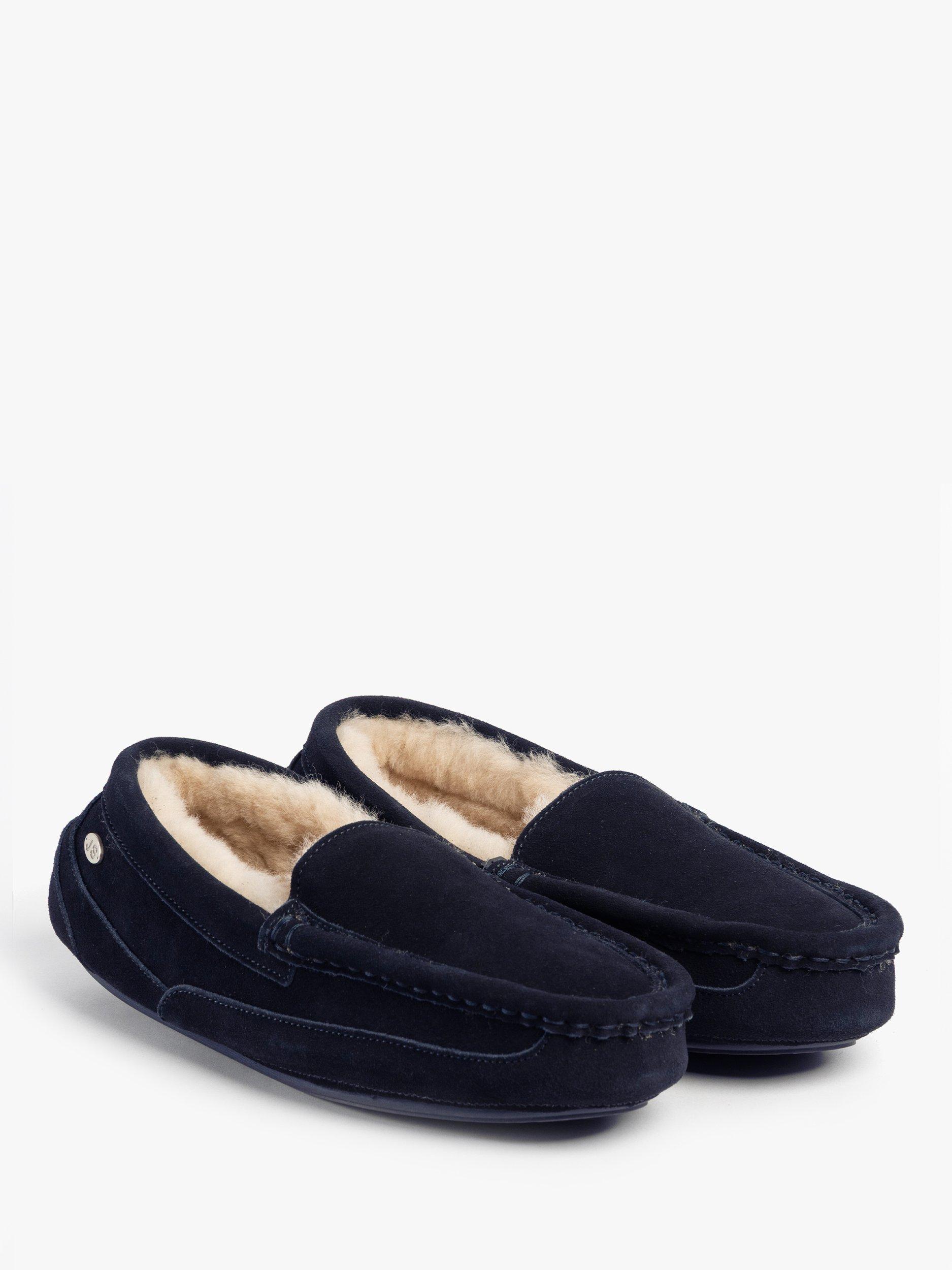 Product image 3 of 8, which shows Just Sheepskin Harry Suede Moccasin Slippers, Navy, 10