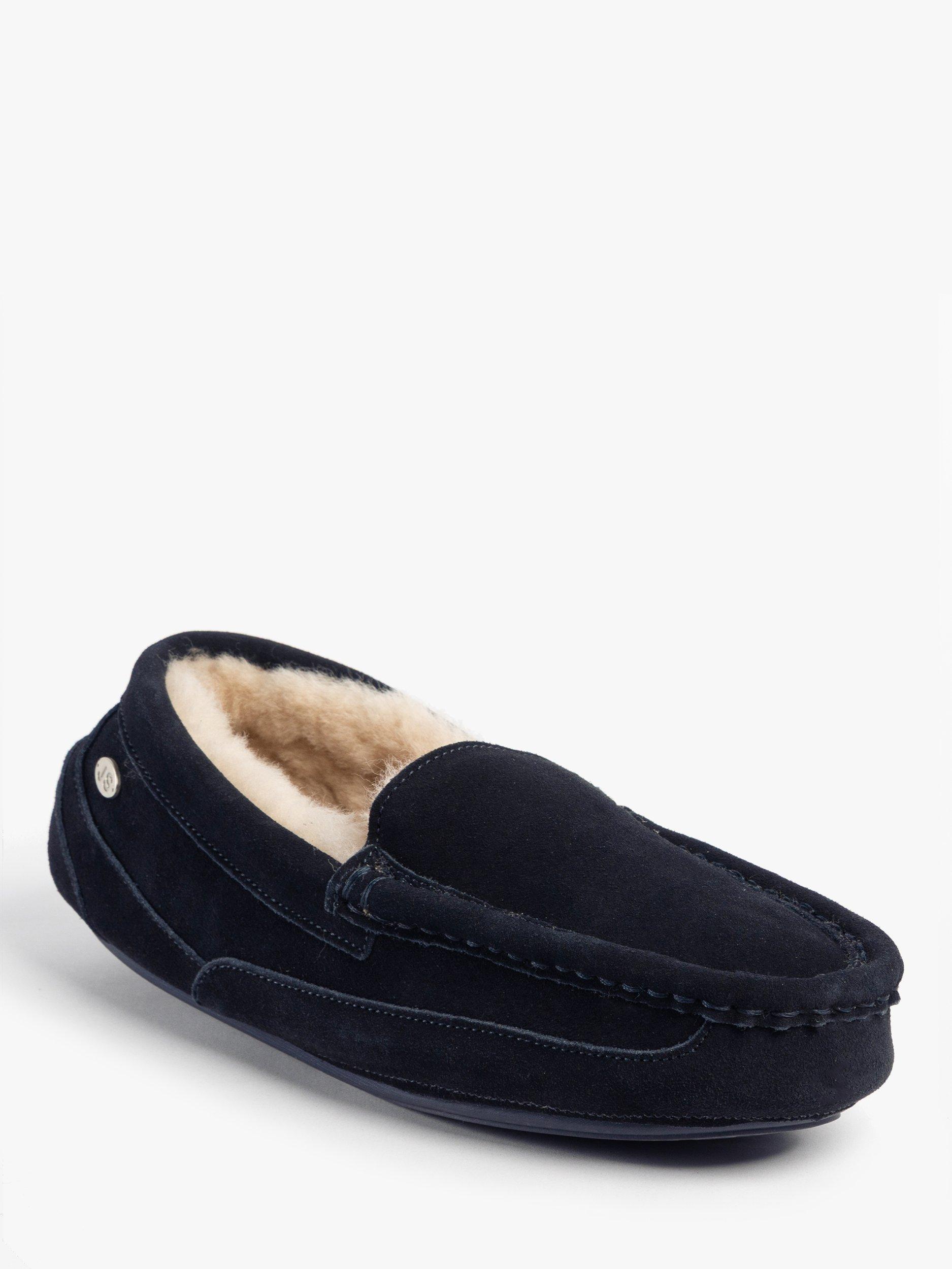 Product image 4 of 8, which shows Just Sheepskin Harry Suede Moccasin Slippers, Navy, 10