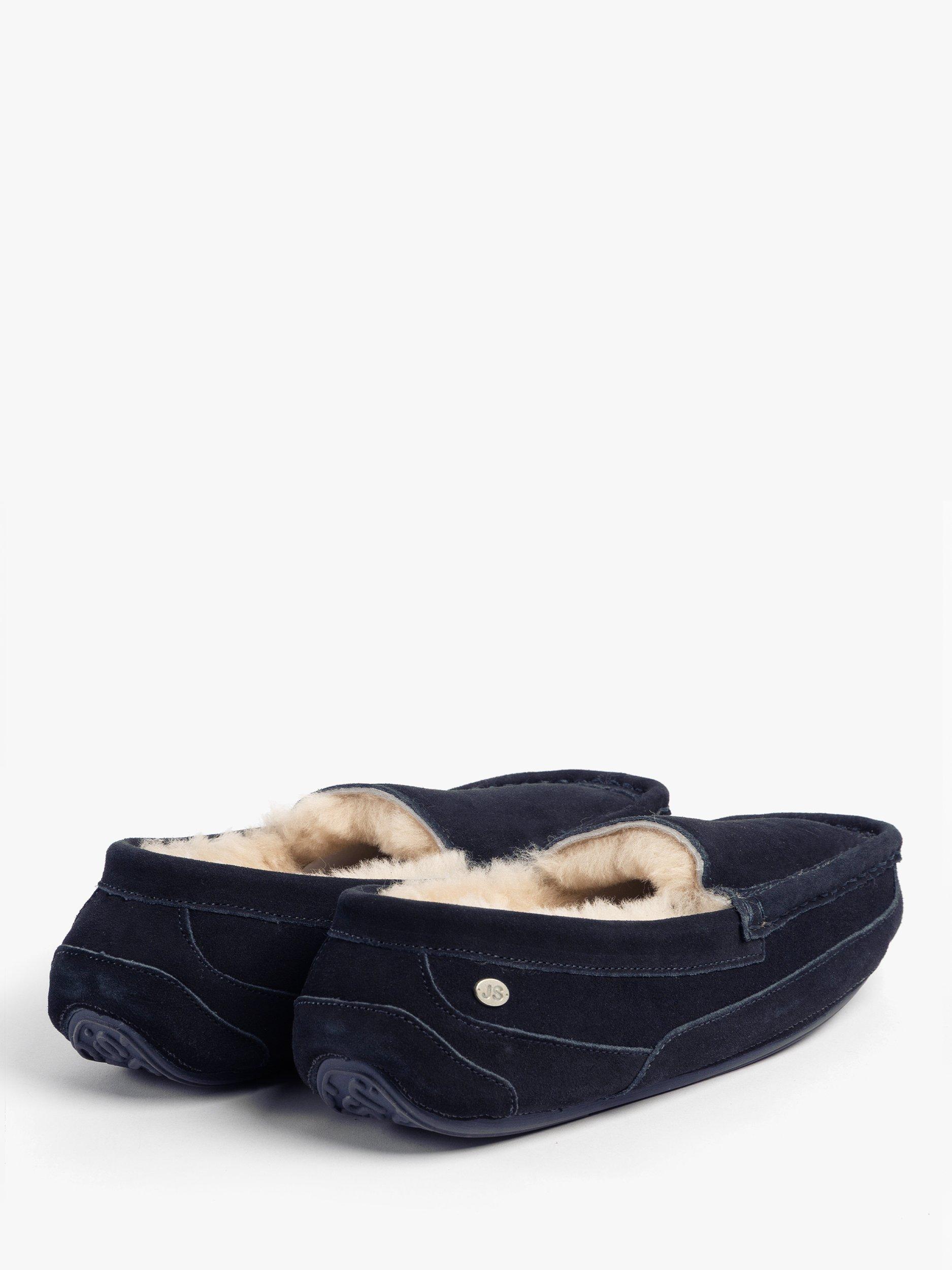 Product image 5 of 8, which shows Just Sheepskin Harry Suede Moccasin Slippers, Navy, 10