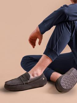 Just Sheepskin Quentin Suede Moccasin Slippers - view 2, Granite