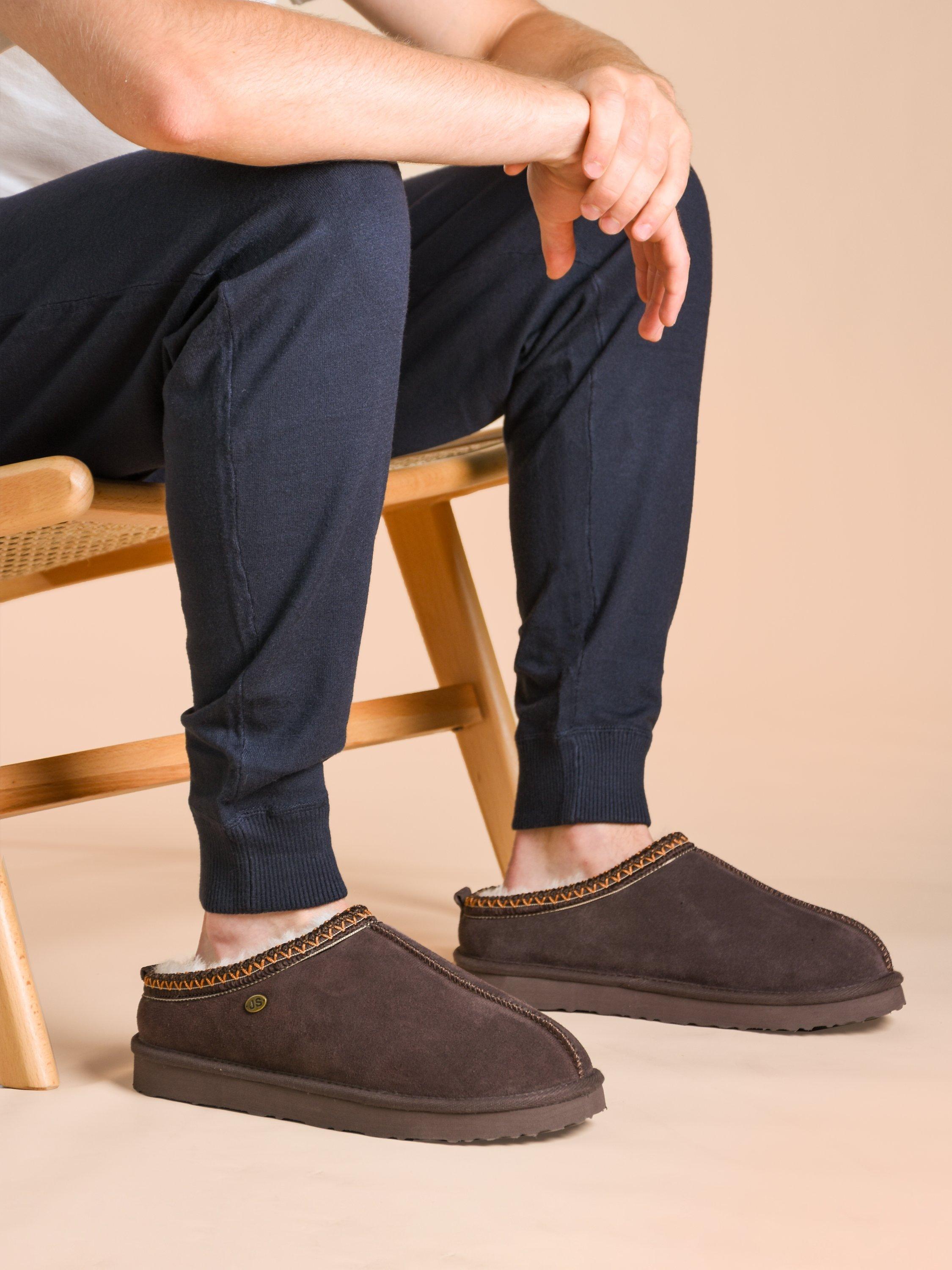 Product image 2 of 8, which shows Just Sheepskin Miles Sheepskin Chunky Mule Slippers, Chocolate, 8