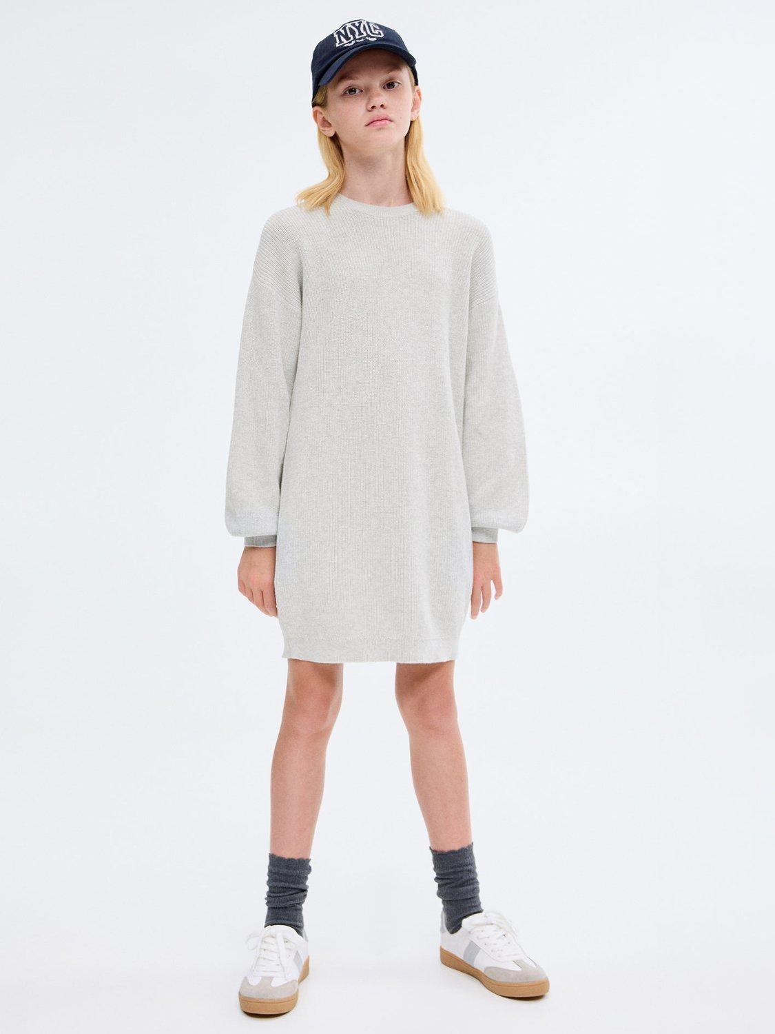 Product image 1 of 6, which shows Mango Kids' Saski Dress, Pastel Grey, 5-6 years