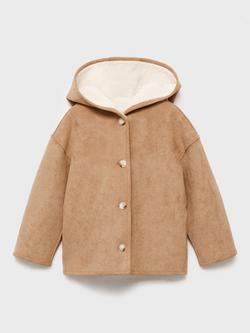 Mango Kids' Faux Suede & Sherpa Reversible Coat, Brown, Brown