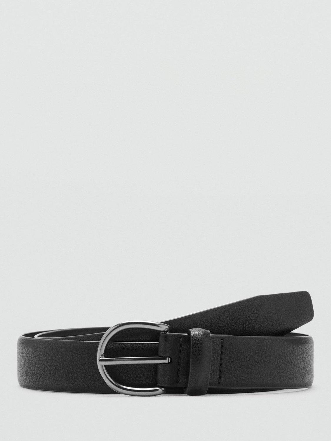 Mango Tumble Leather Belt, Black