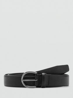 Mango Tumble Leather Belt, Black, Black