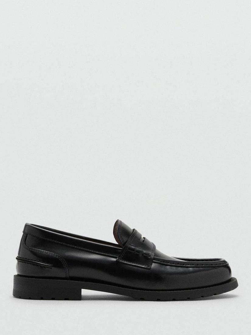 Product image 1 of 5, which shows Mango Zapato Leather Loafers, Black, 10