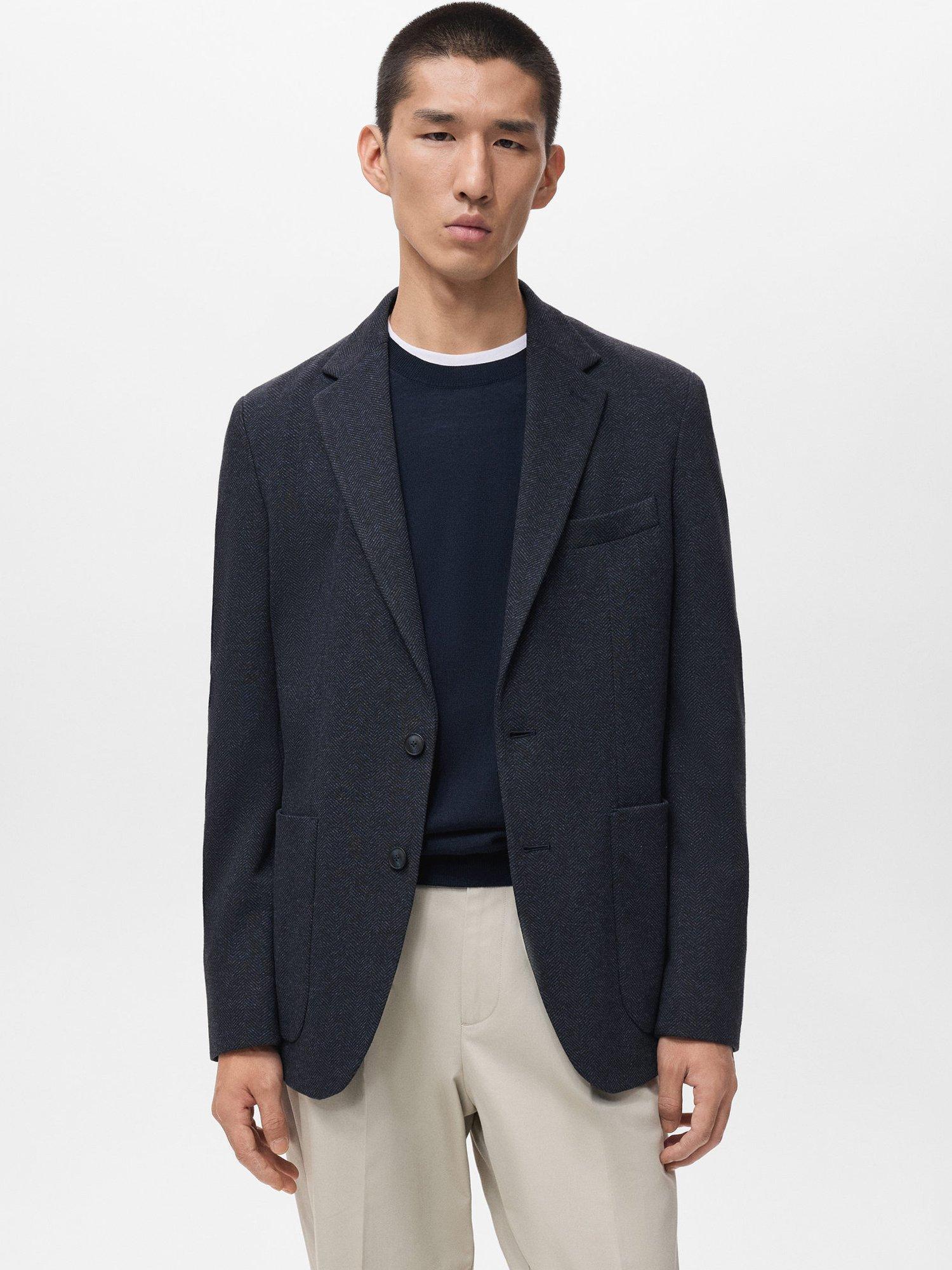 Product image 1 of 8, which shows Mango Aneto Slim Fit Micro Houndstooth Blazer, Navy, 36