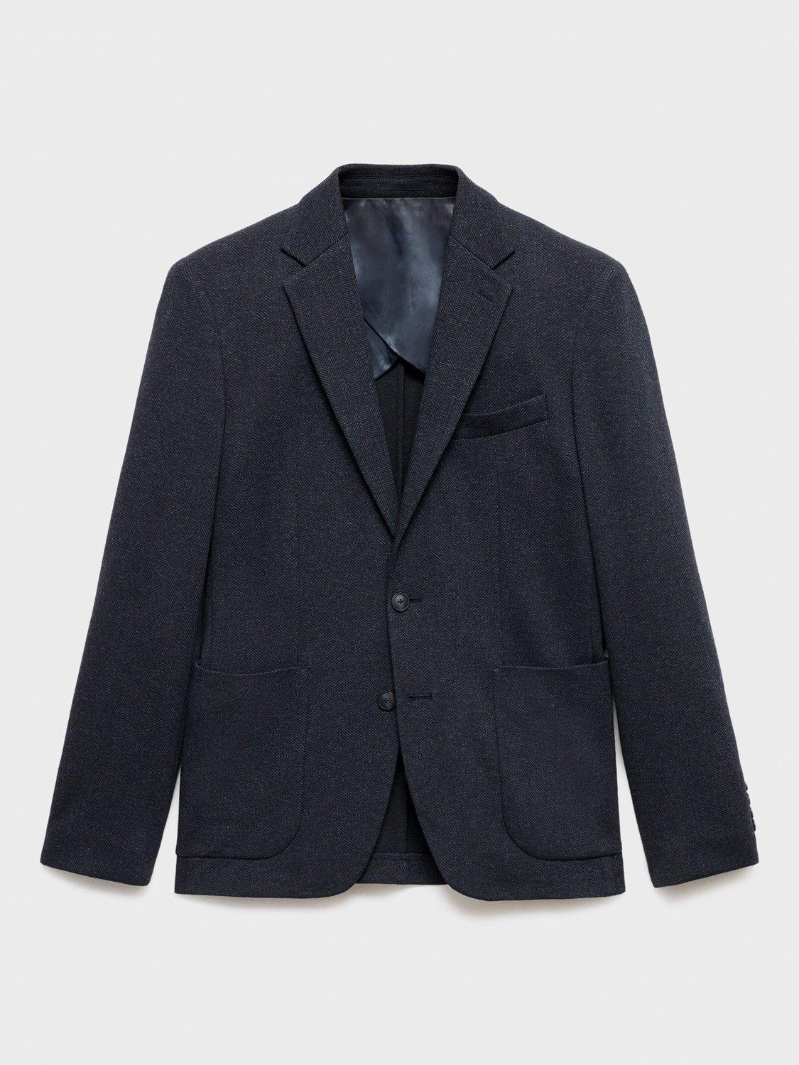 Product image 3 of 8, which shows Mango Aneto Slim Fit Micro Houndstooth Blazer, Navy, 36