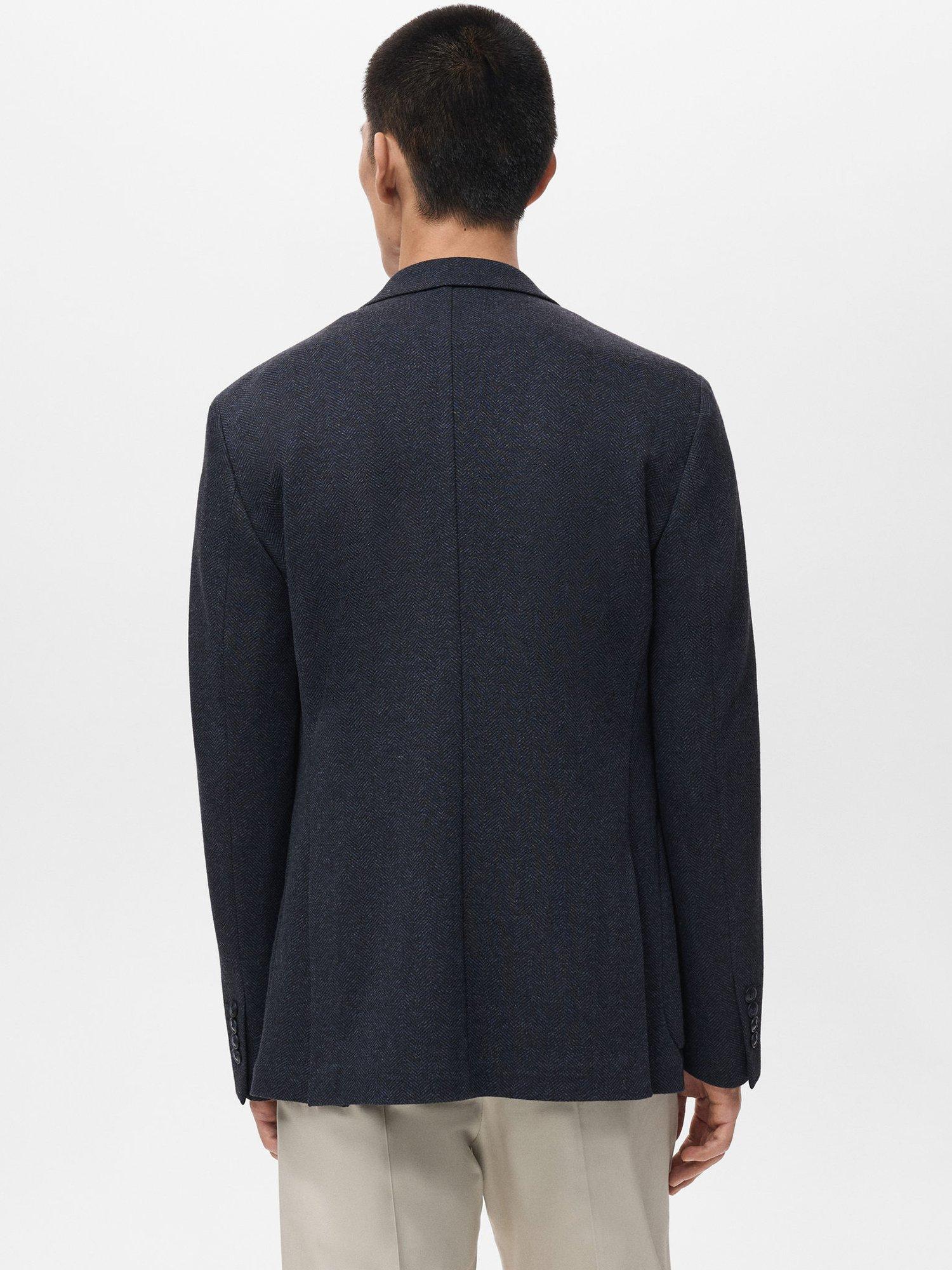 Product image 4 of 8, which shows Mango Aneto Slim Fit Micro Houndstooth Blazer, Navy, 36