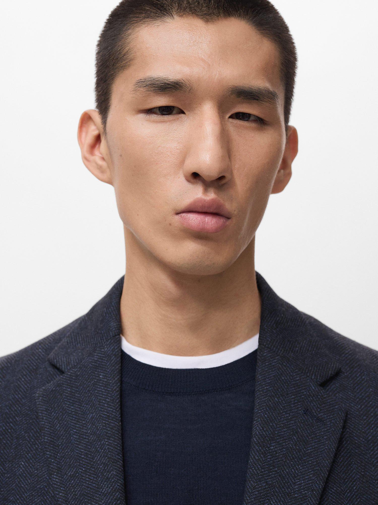 Product image 6 of 8, which shows Mango Aneto Slim Fit Micro Houndstooth Blazer, Navy, 36