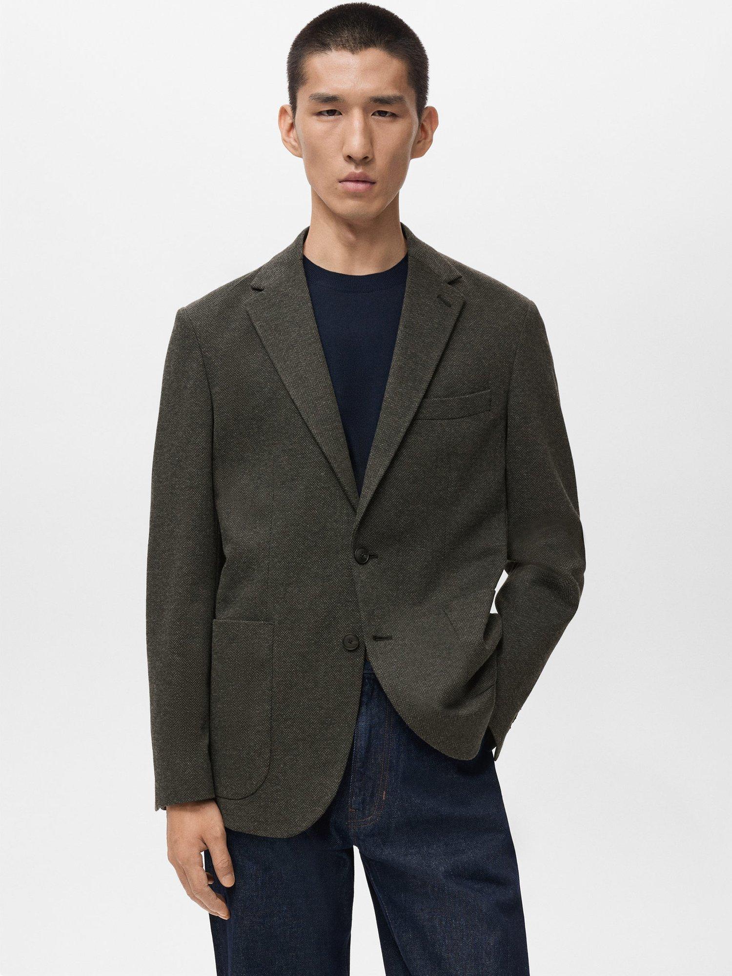 Product image 1 of 8, which shows Mango Aneto Slim Fit Micro Houndstooth Blazer, Grey, 36