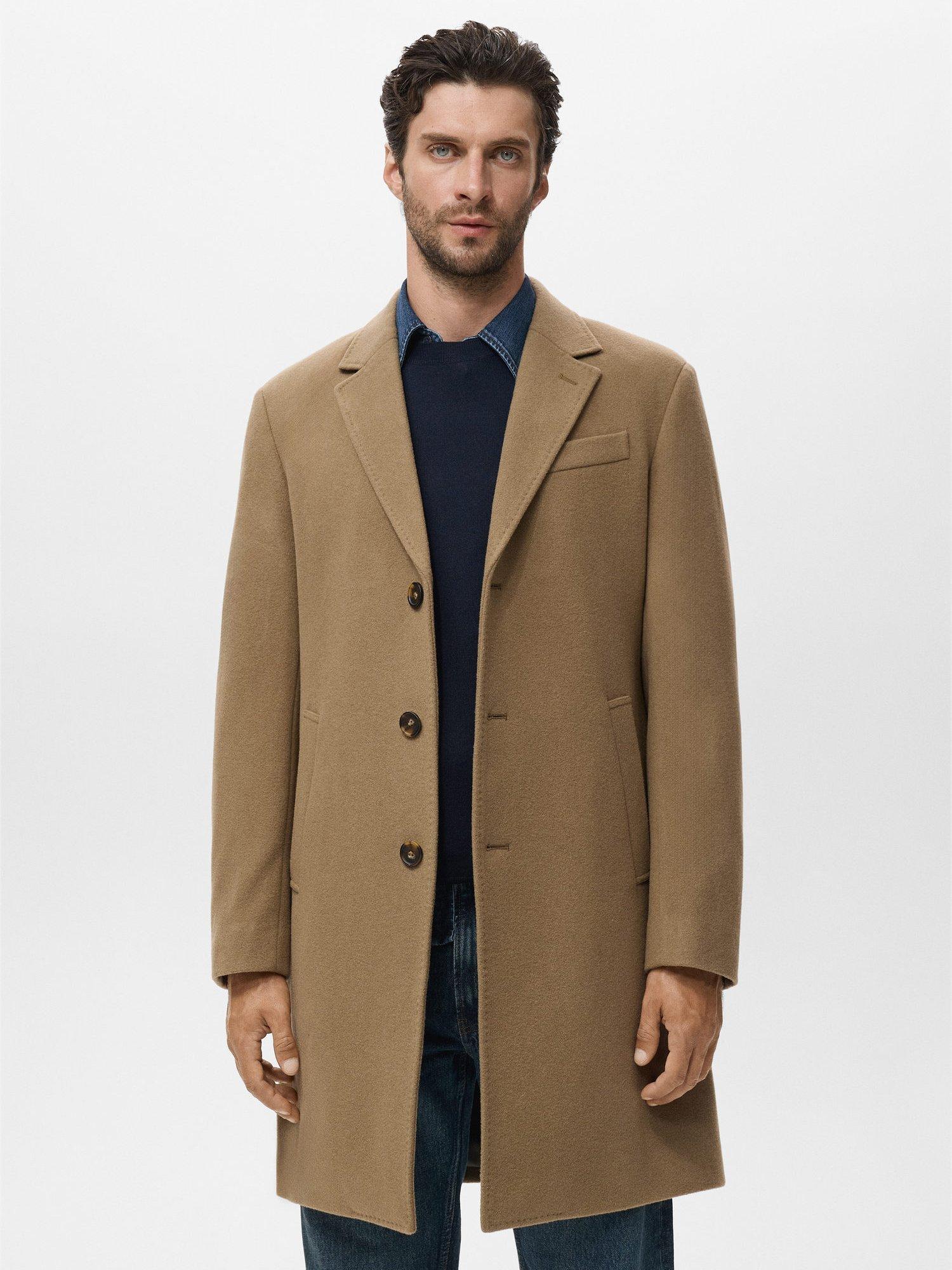 Product image 1 of 9, which shows Mango Arizona Wool Blend Overcoat, Camel, S