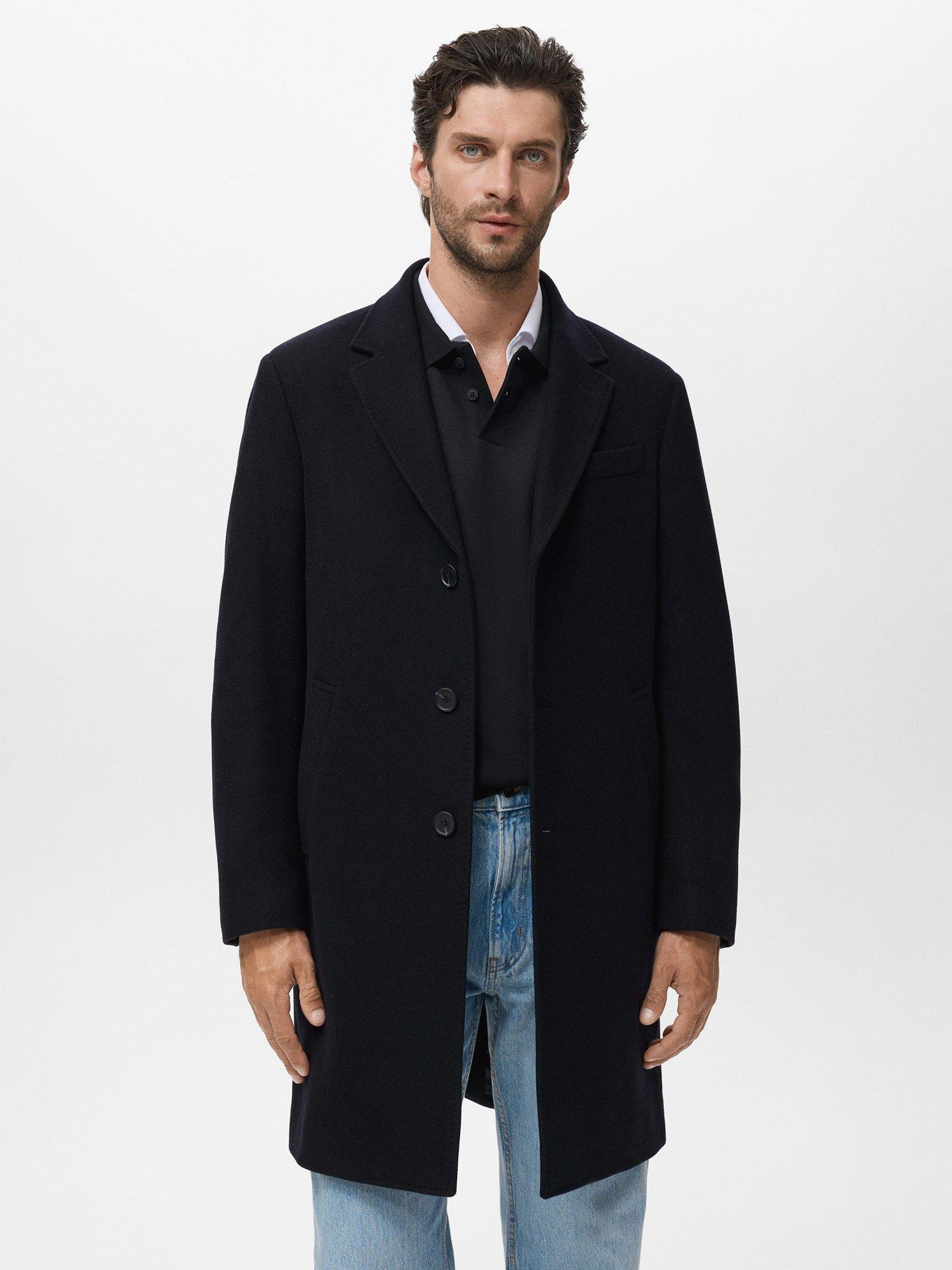 Product image 1 of 8, which shows Mango Arizona Wool Blend Overcoat, Navy, XL