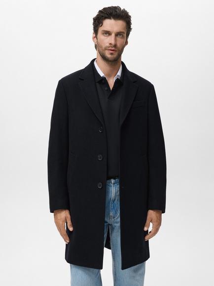 Mango Arizona Wool Blend Overcoat, Navy