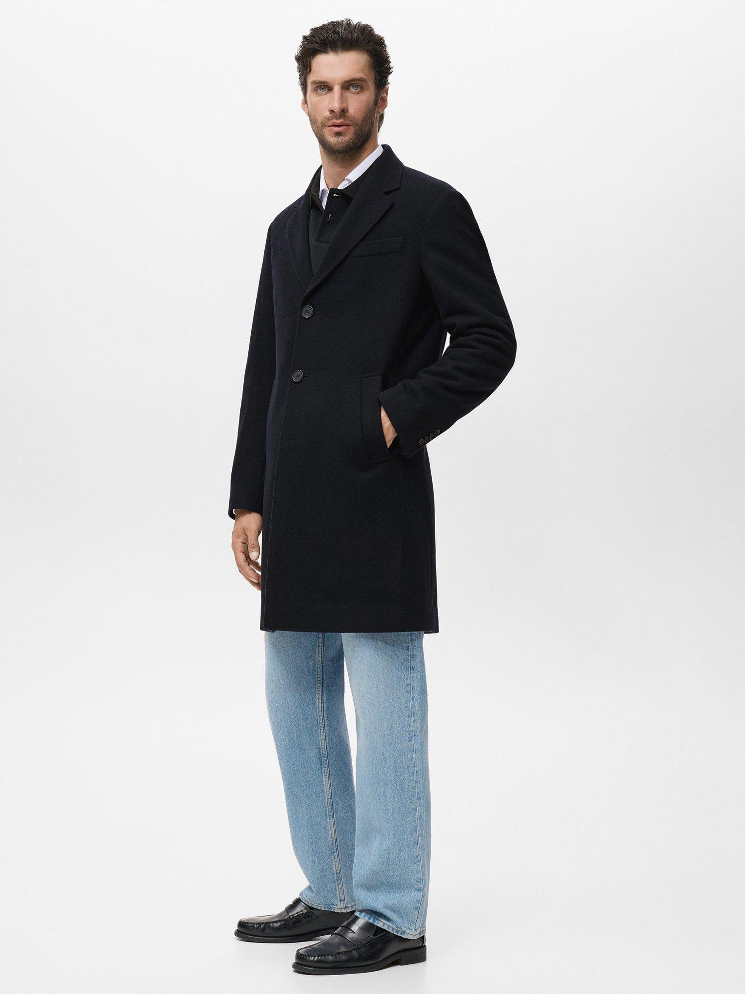 Product image 7 of 8, which shows Mango Arizona Wool Blend Overcoat, Navy, XL
