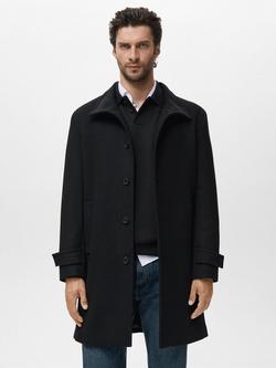 Mango Wool Blend Funnel Neck Overcoat, Black