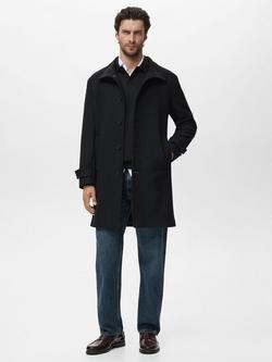 Mango Wool Blend Funnel Neck Overcoat - view 2, Black