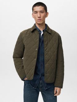Mango Gabriel Quilted Jacket, Dark Green