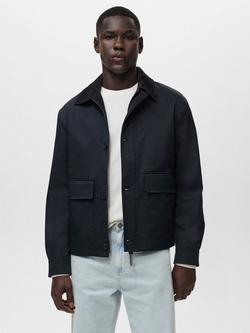 Mango Cotton Linen Blend Mac Jacket, Navy, Navy