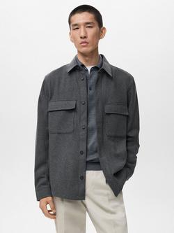 Mango Margon Wool Blend Shacket, Grey