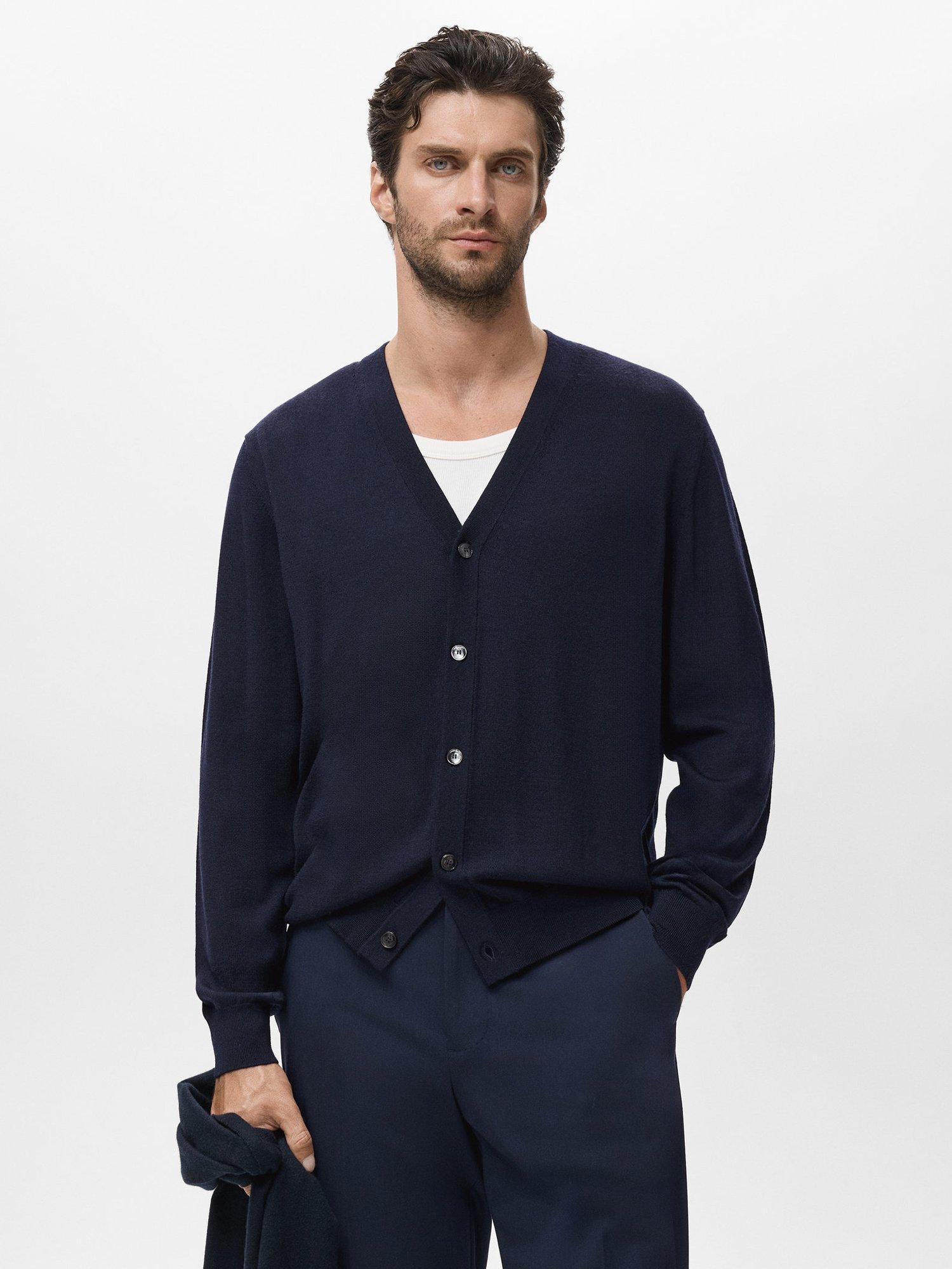 Product image 1 of 8, which shows Mango Willyc Merino Wool V-Neck Cardigan, Navy, S