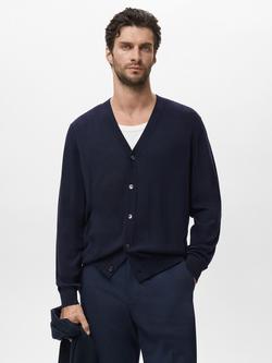 Mango Willyc Merino Wool V-Neck Cardigan, Navy