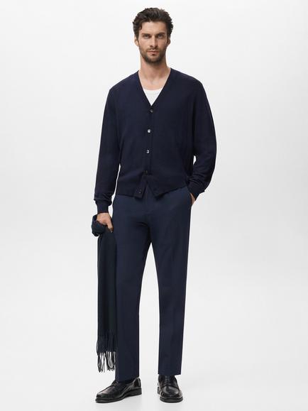 Mango Willyc Merino Wool V-Neck Cardigan - view 2, Navy