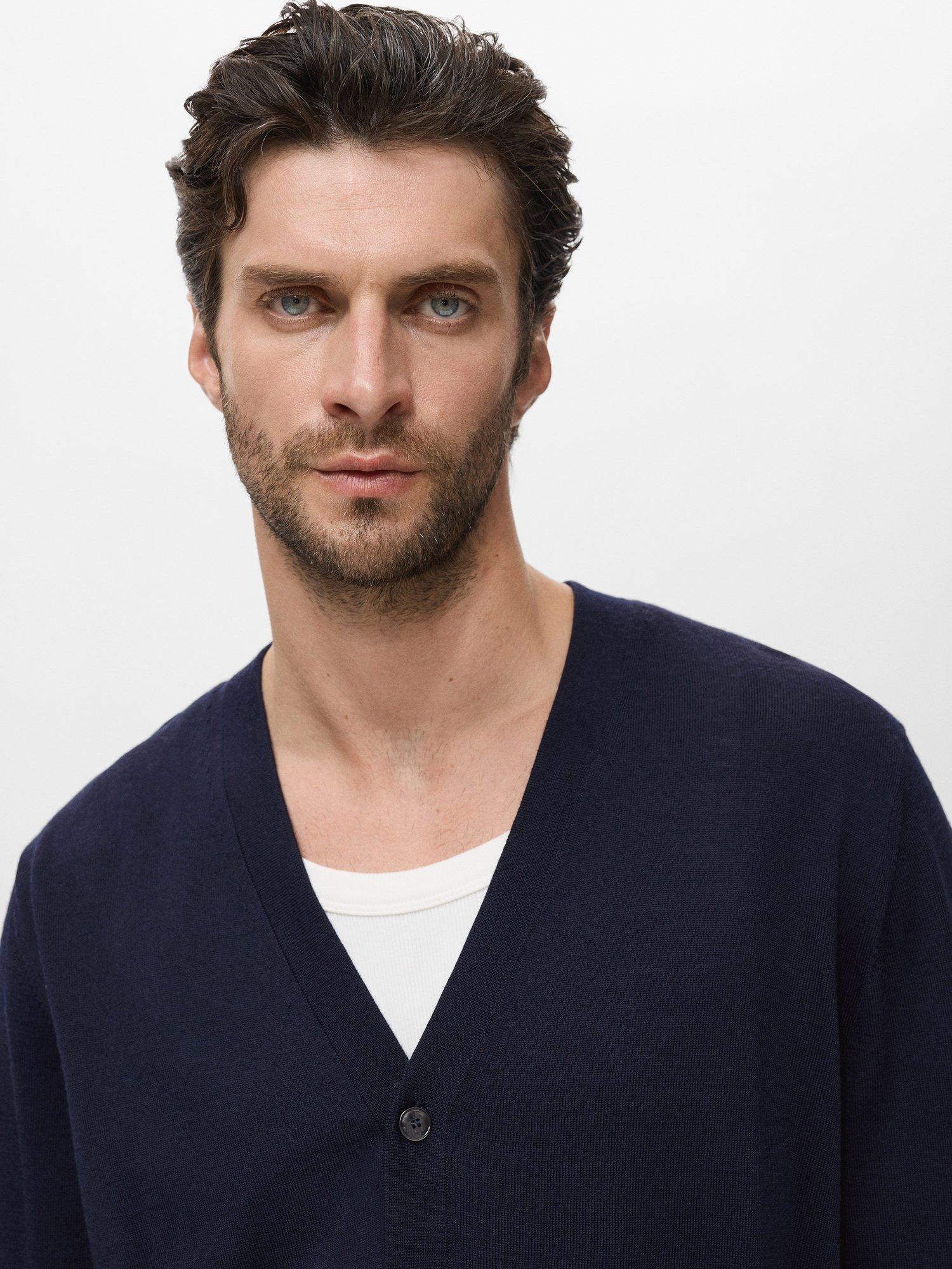 Product image 6 of 8, which shows Mango Willyc Merino Wool V-Neck Cardigan, Navy, S