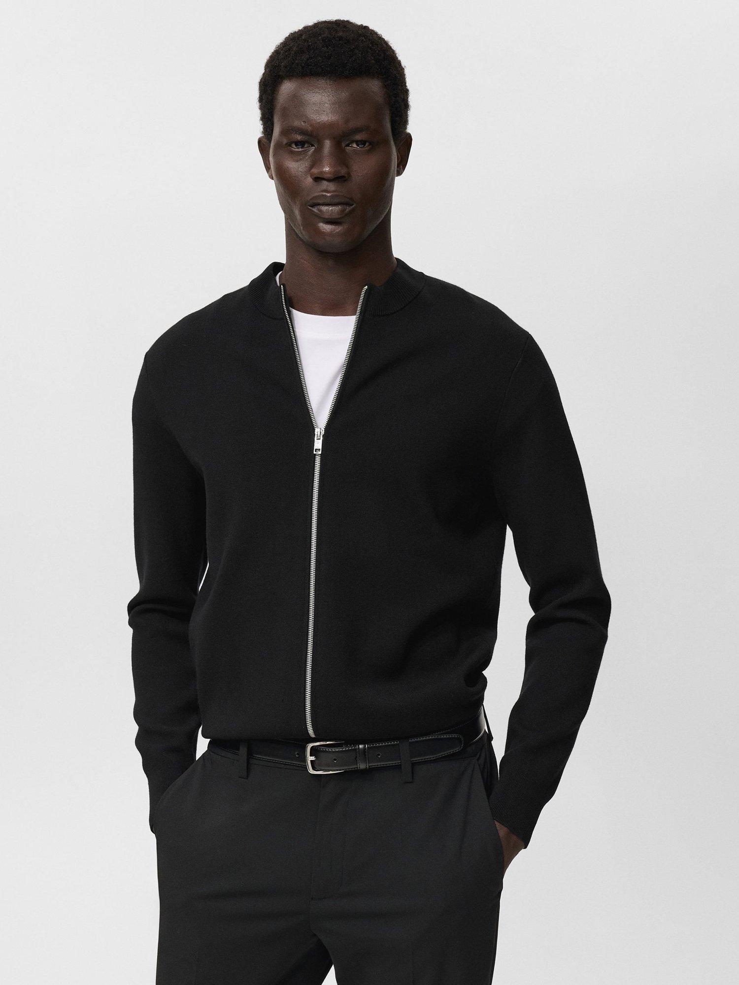Product image 1 of 8, which shows Mango Luxusc Knitted Zip Cardigan, Black, M