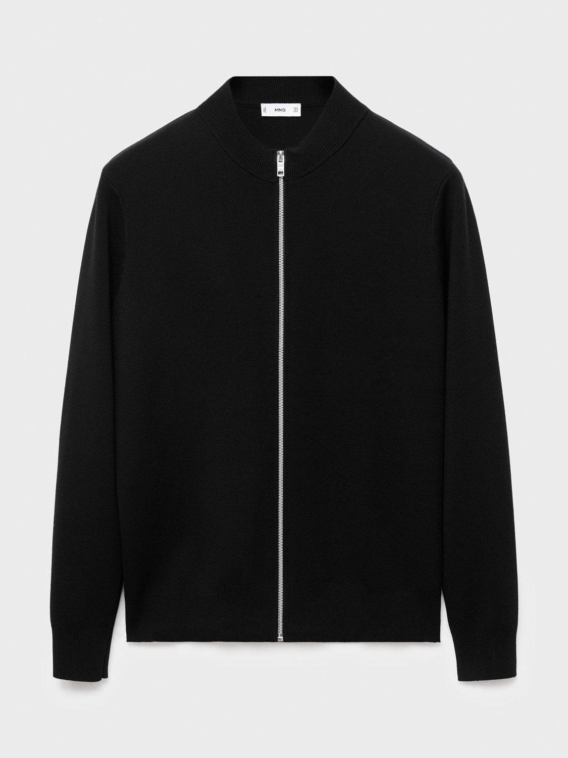 Product image 3 of 8, which shows Mango Luxusc Knitted Zip Cardigan, Black, M