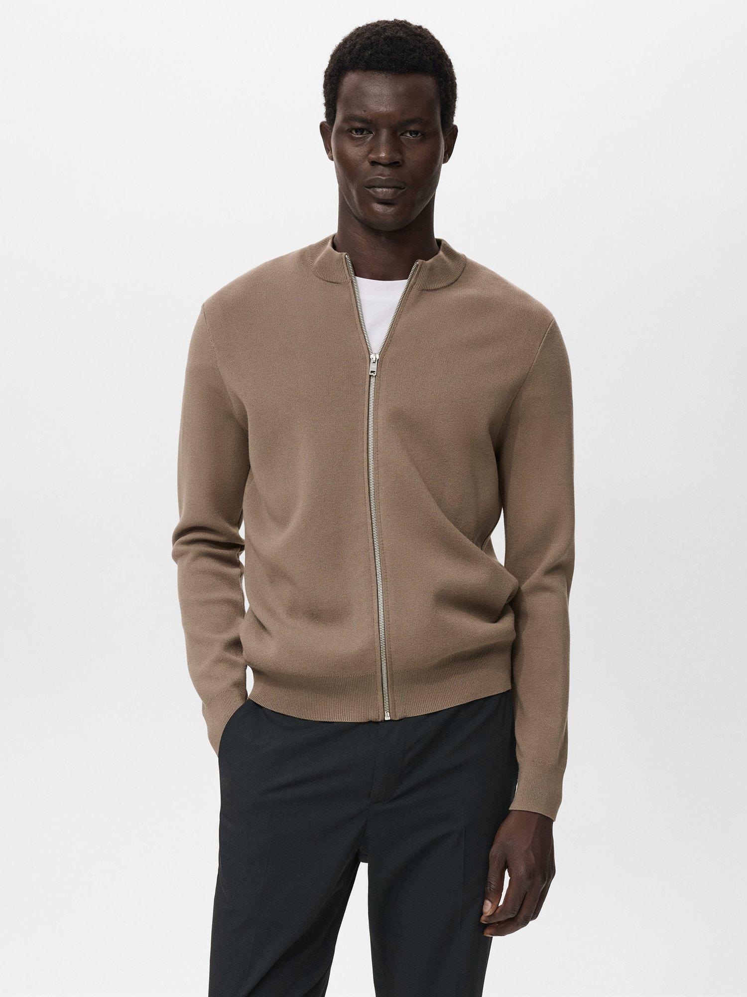 Product image 1 of 8, which shows Mango Luxusc Knitted Zip Cardigan, Medium Brown, M