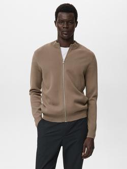 Mango Luxusc Knitted Zip Cardigan, Medium Brown