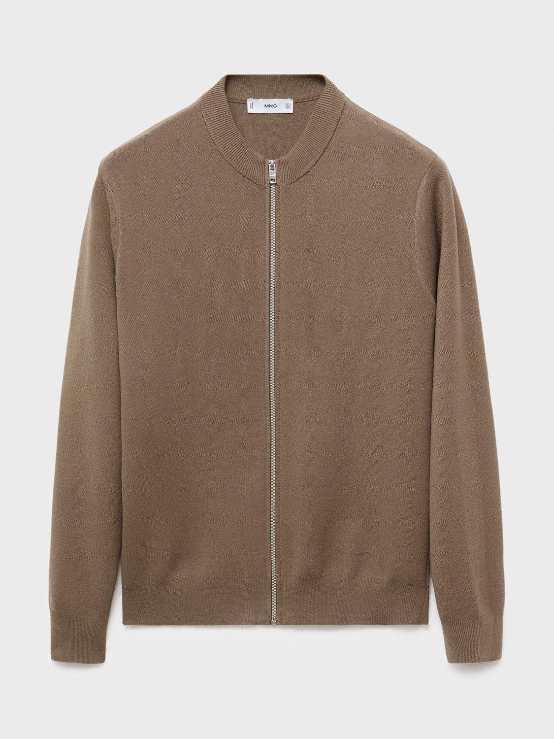 Product image 3 of 8, which shows Mango Luxusc Knitted Zip Cardigan, Medium Brown, M