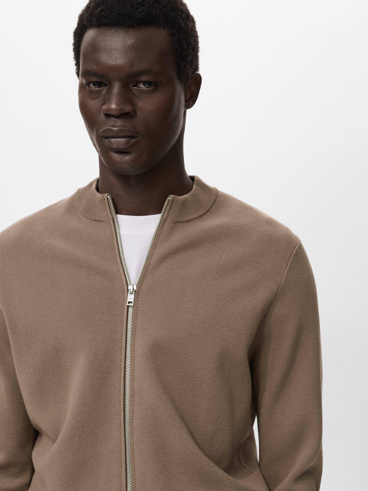 Product image 6 of 8, which shows Mango Luxusc Knitted Zip Cardigan, Medium Brown, M