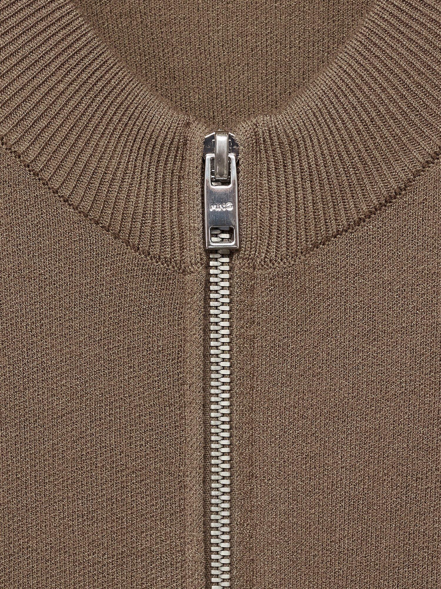 Product image 8 of 8, which shows Mango Luxusc Knitted Zip Cardigan, Medium Brown, M