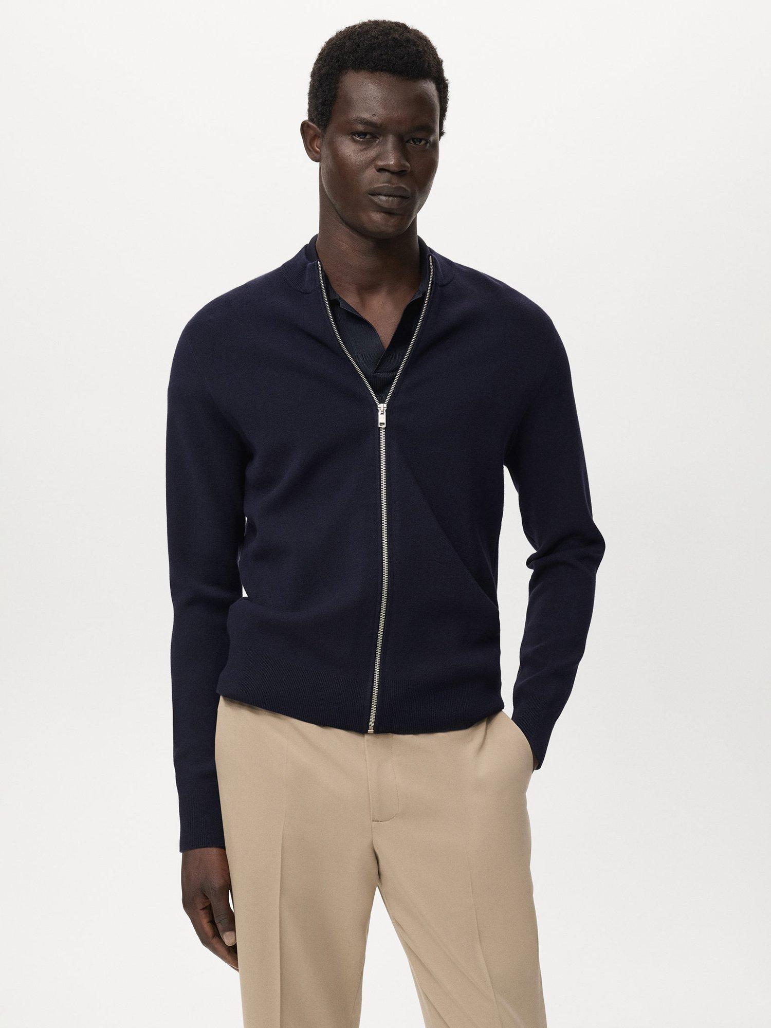 Product image 1 of 8, which shows Mango Luxusc Knitted Zip Cardigan, Navy, S