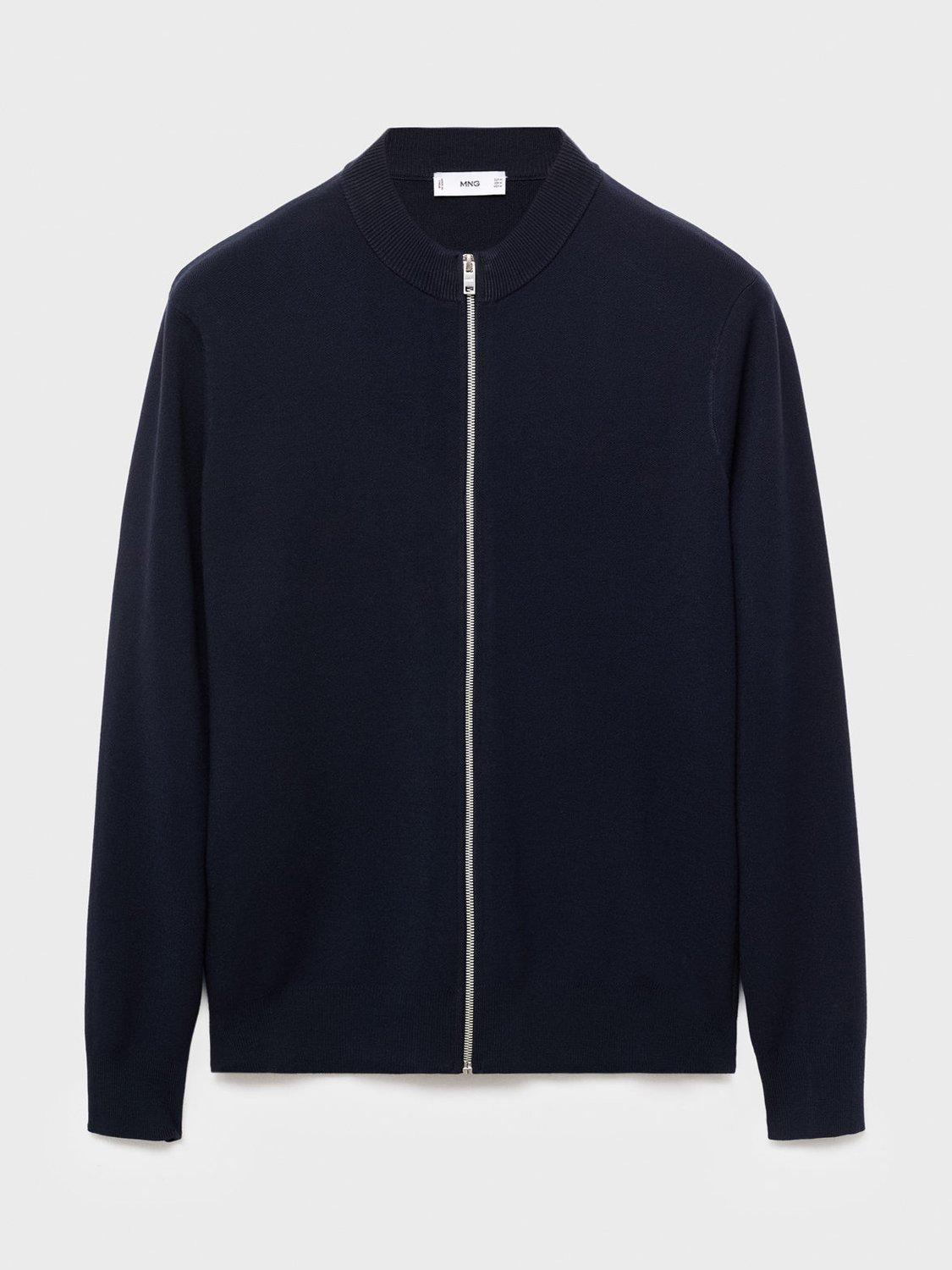 Product image 3 of 8, which shows Mango Luxusc Knitted Zip Cardigan, Navy, S