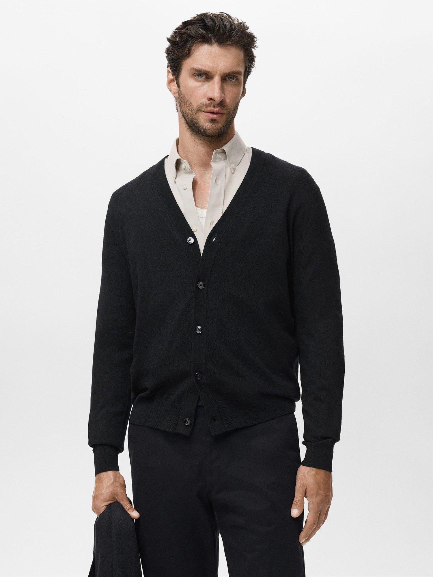Product image 1 of 8, which shows Mango Willyc Merino Wool V-Neck Cardigan, Black, L