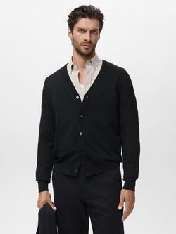 Mango Willyc Merino Wool V-Neck Cardigan, Black