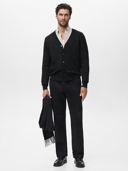 Mango Willyc Merino Wool V-Neck Cardigan - view 2, Black