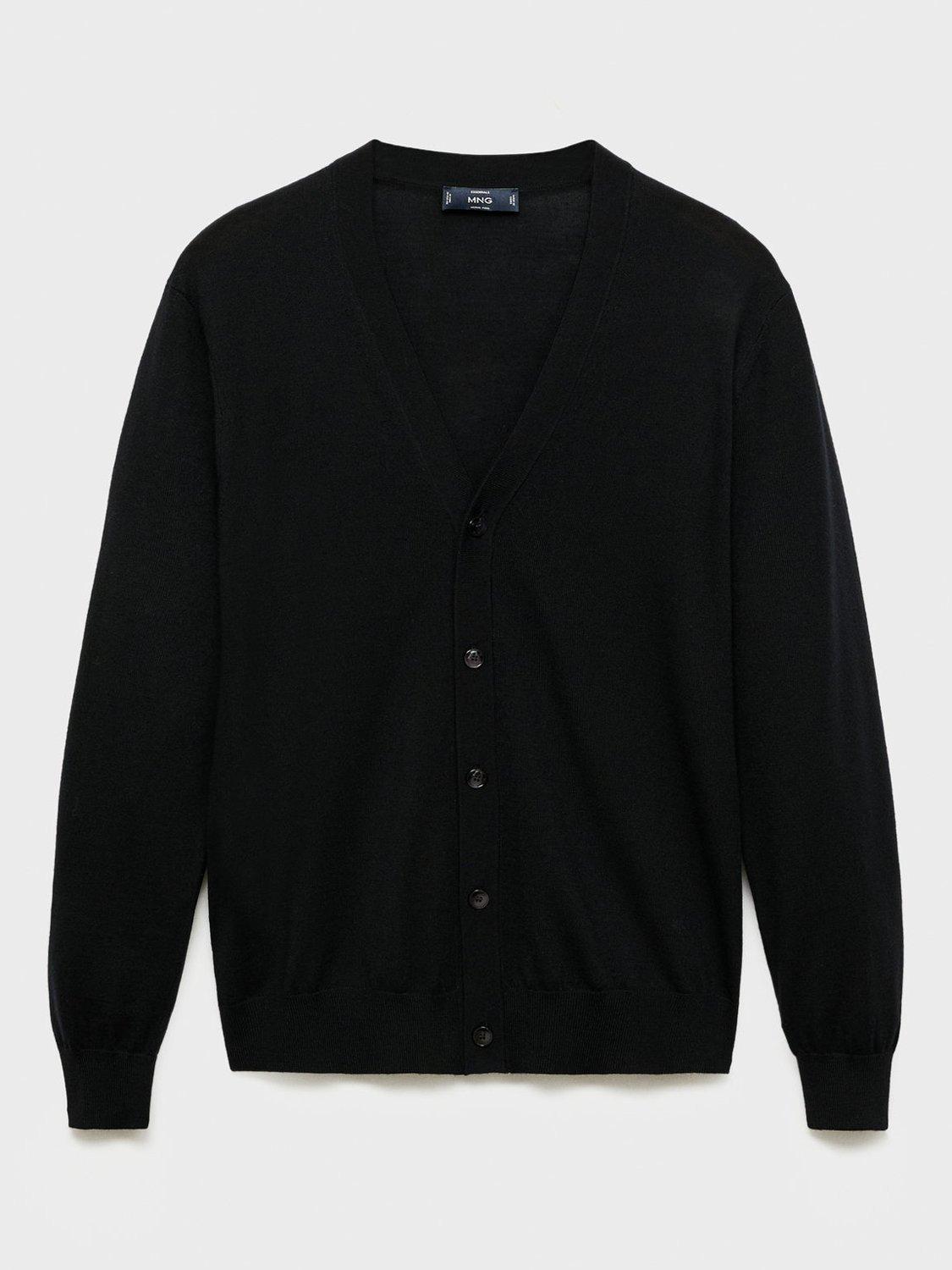 Product image 3 of 8, which shows Mango Willyc Merino Wool V-Neck Cardigan, Black, L