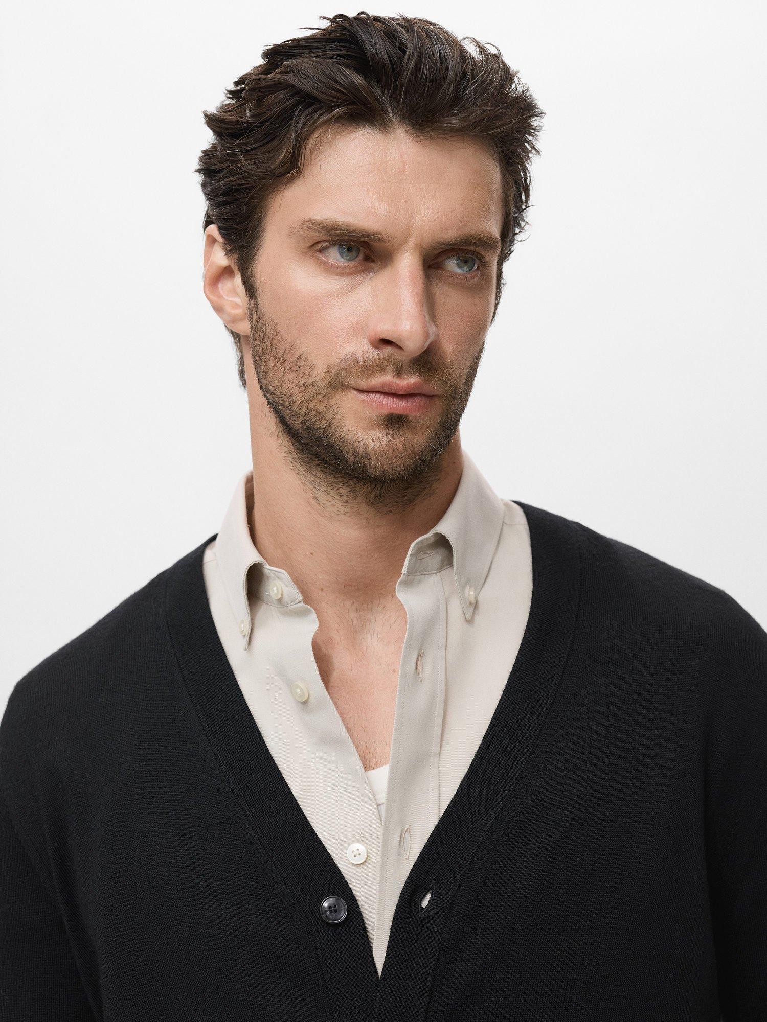 Product image 6 of 8, which shows Mango Willyc Merino Wool V-Neck Cardigan, Black, L