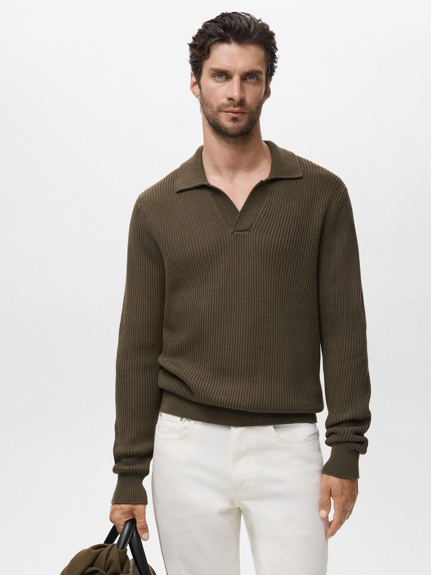 Product image 1 of 9, which shows Mango Madeiras Cotton Long Sleeve Polo Shirt, Dark Green, XXL