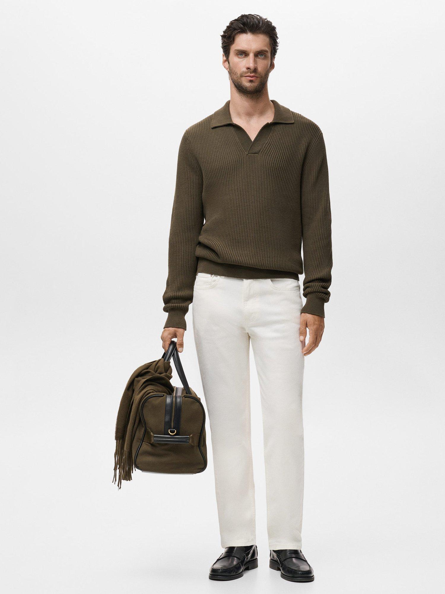 Product image 2 of 9, which shows Mango Madeiras Cotton Long Sleeve Polo Shirt, Dark Green, XXL