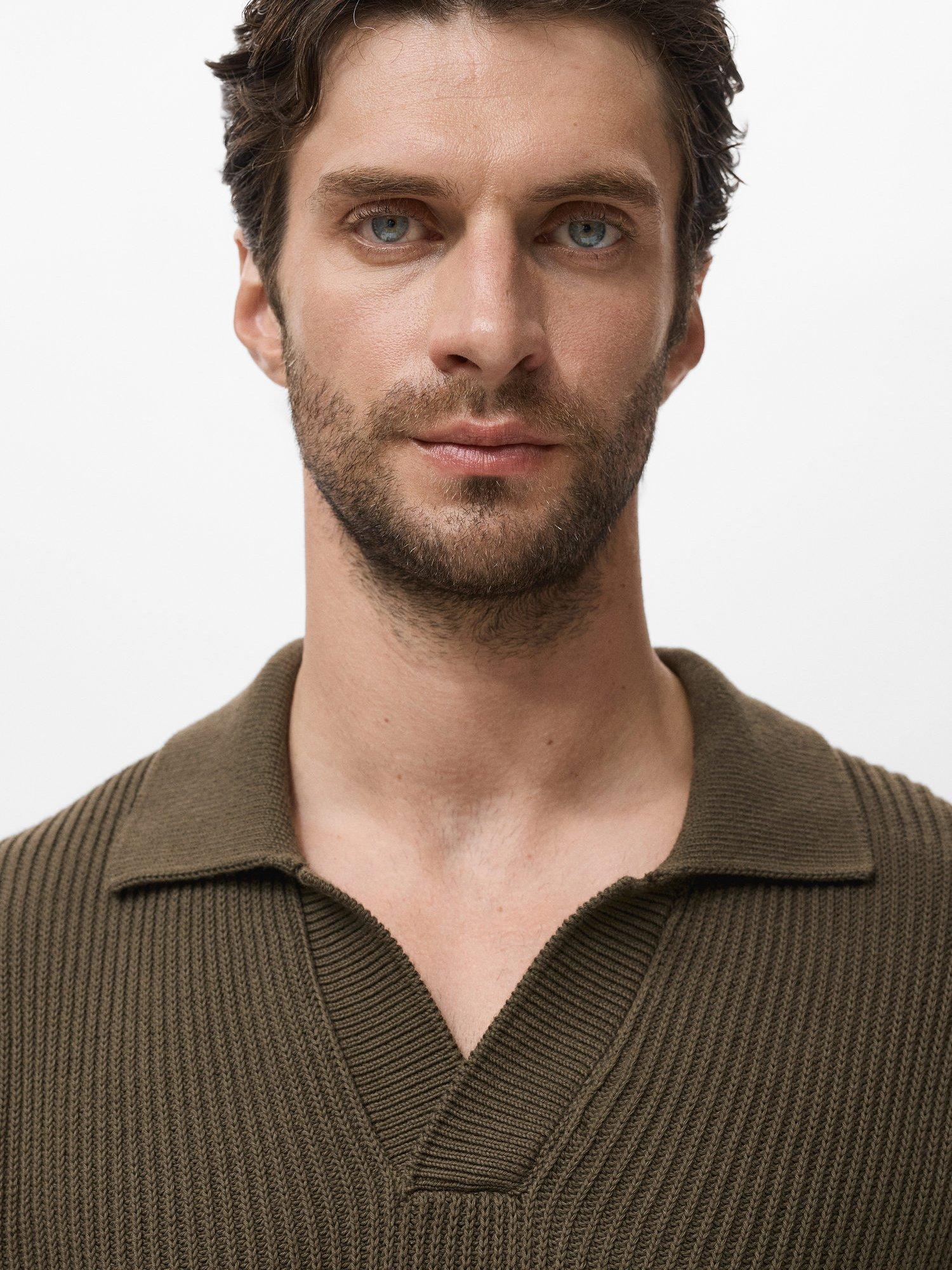 Product image 6 of 9, which shows Mango Madeiras Cotton Long Sleeve Polo Shirt, Dark Green, XXL