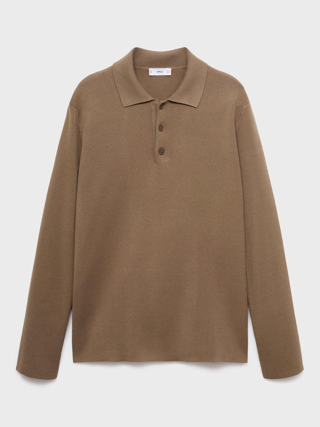 Product image 3 of 8, which shows Mango Luxus Long Sleeve Polo Shirt, Medium Brown, M