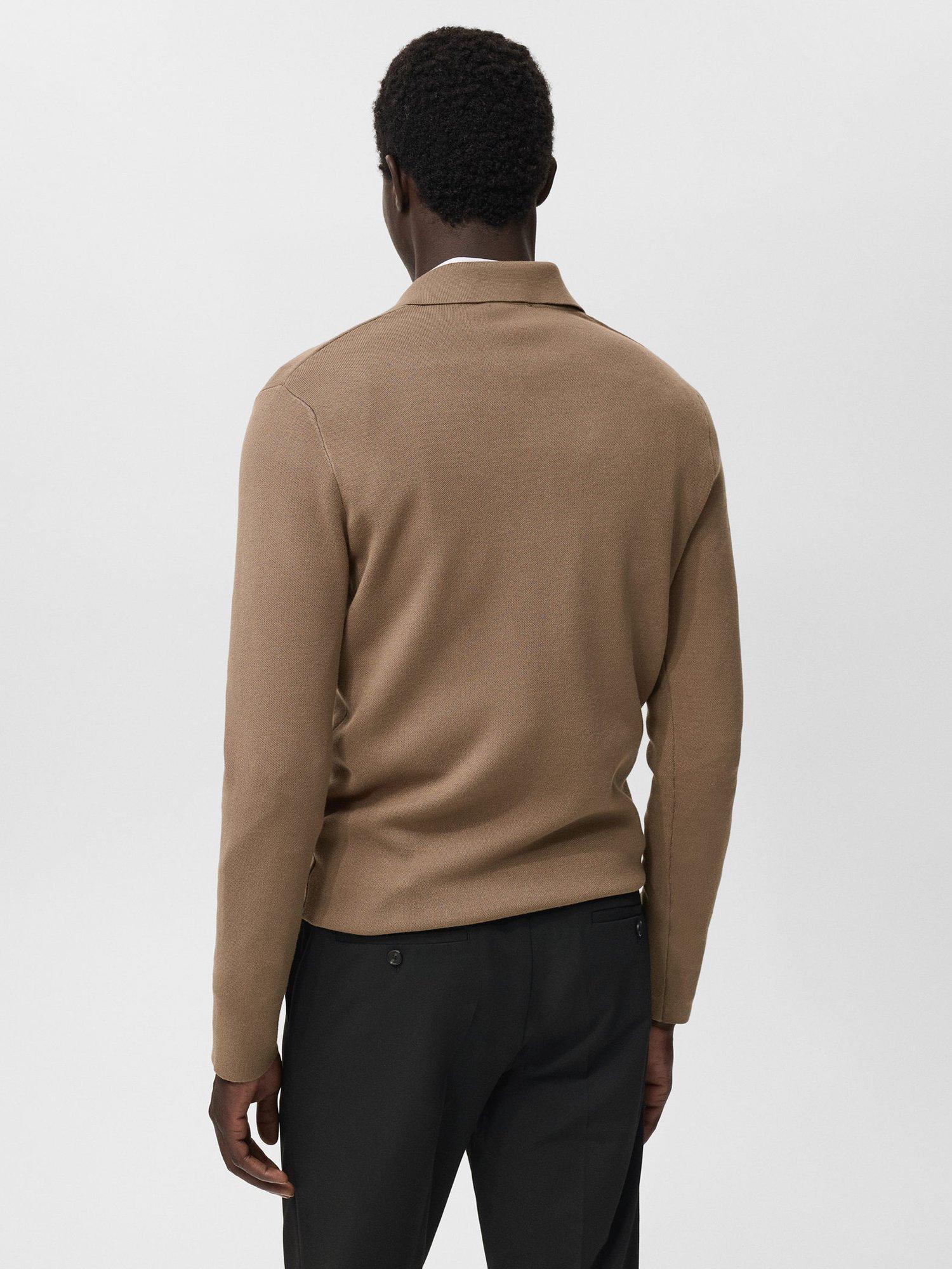 Product image 4 of 8, which shows Mango Luxus Long Sleeve Polo Shirt, Medium Brown, M