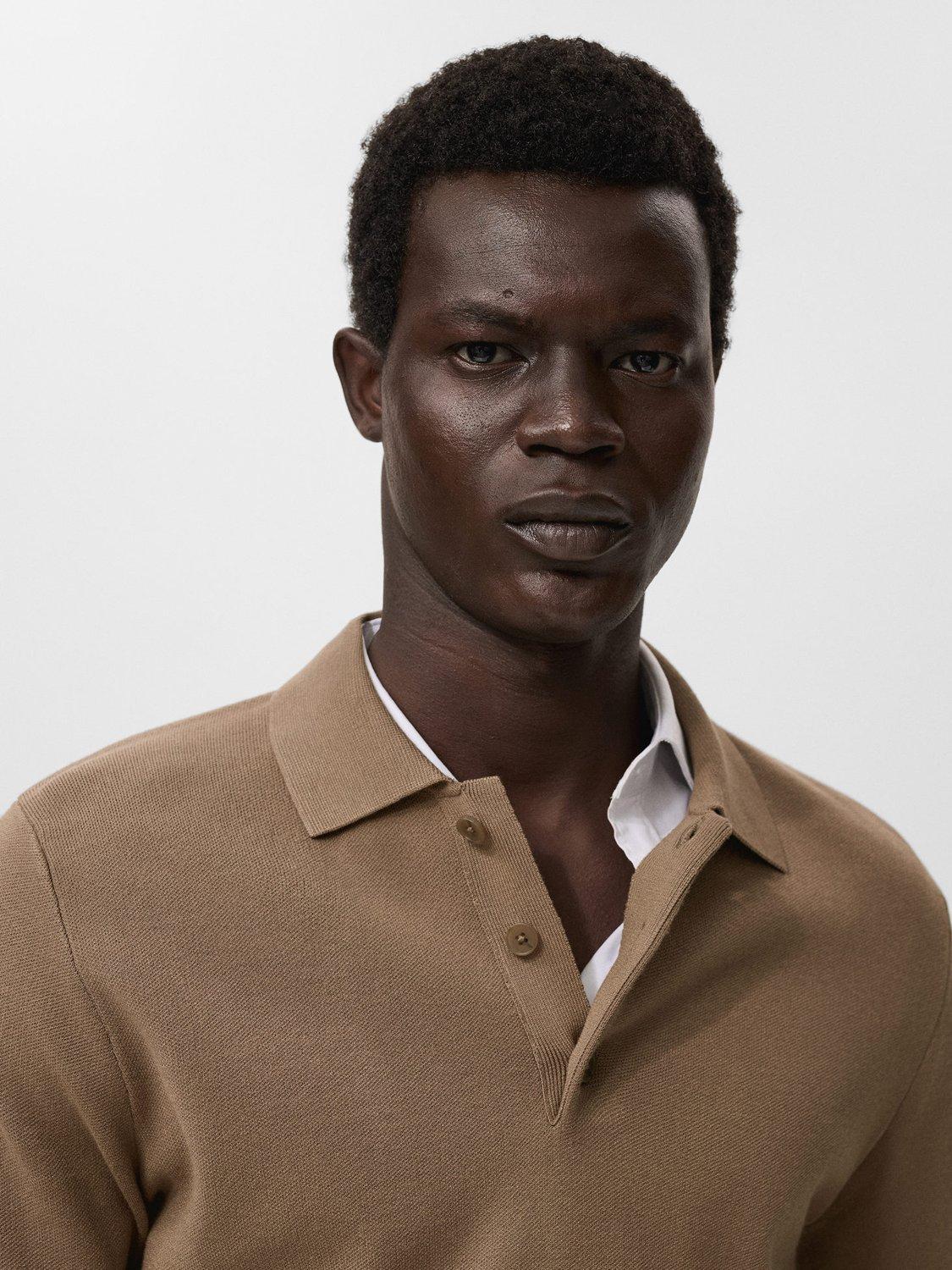 Product image 6 of 8, which shows Mango Luxus Long Sleeve Polo Shirt, Medium Brown, M