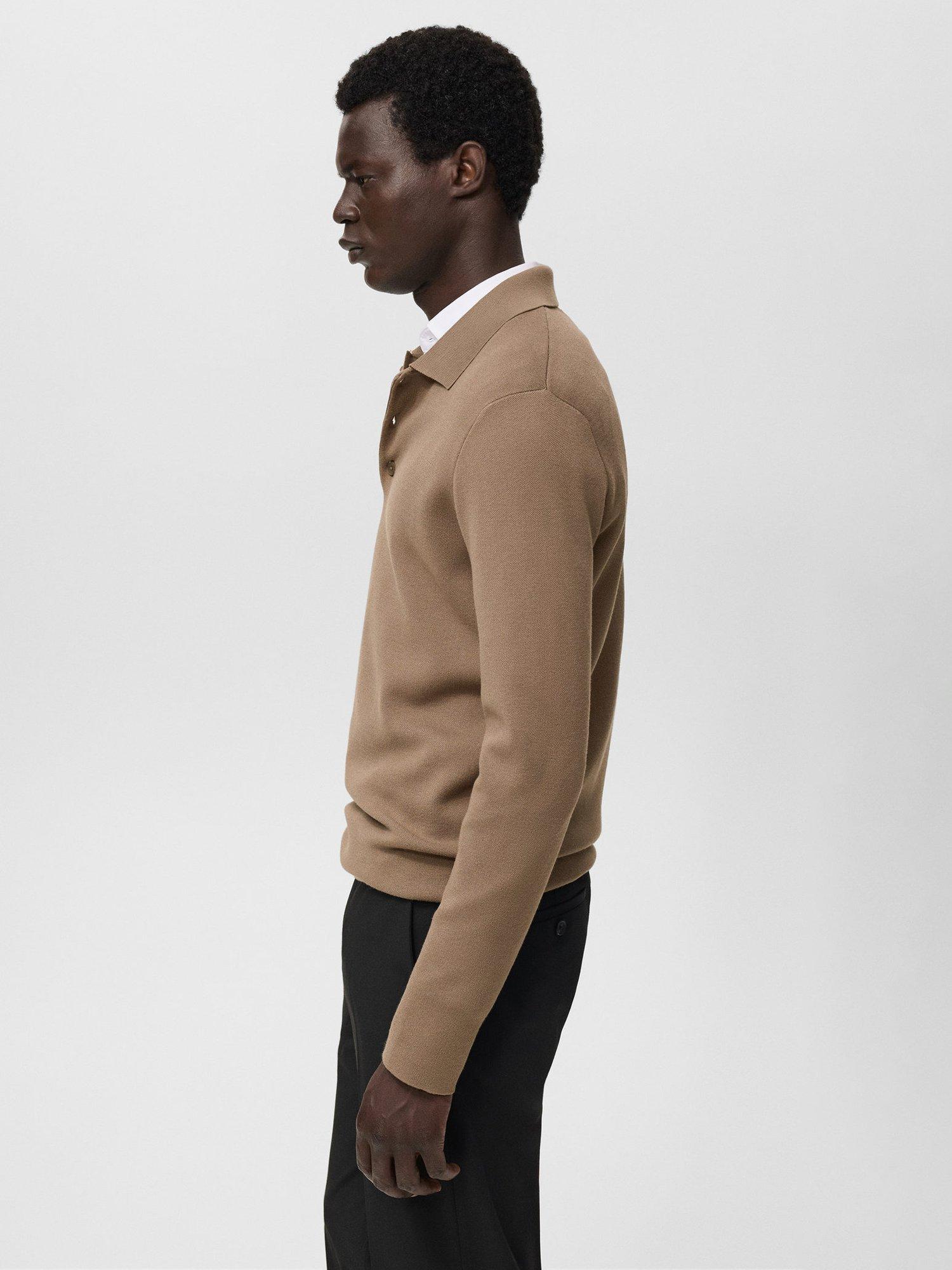 Product image 7 of 8, which shows Mango Luxus Long Sleeve Polo Shirt, Medium Brown, M