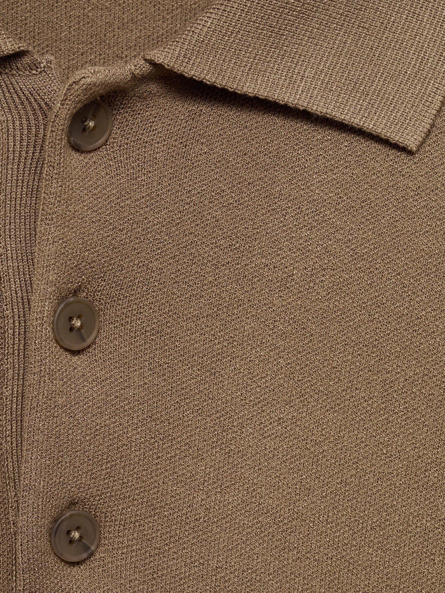 Product image 8 of 8, which shows Mango Luxus Long Sleeve Polo Shirt, Medium Brown, M